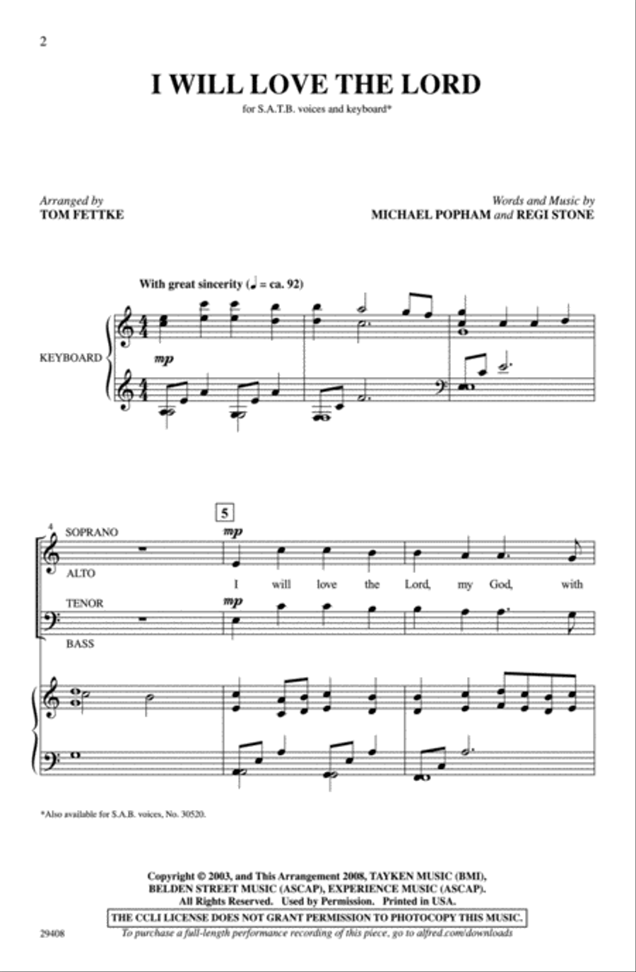 I Will Love the Lord 4-Part scores gallery preview page 2