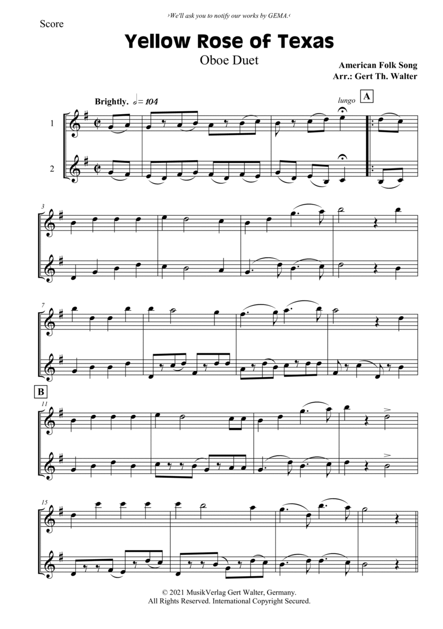 Yellow Rose of Texas Woodwind Duet scores gallery preview page 1
