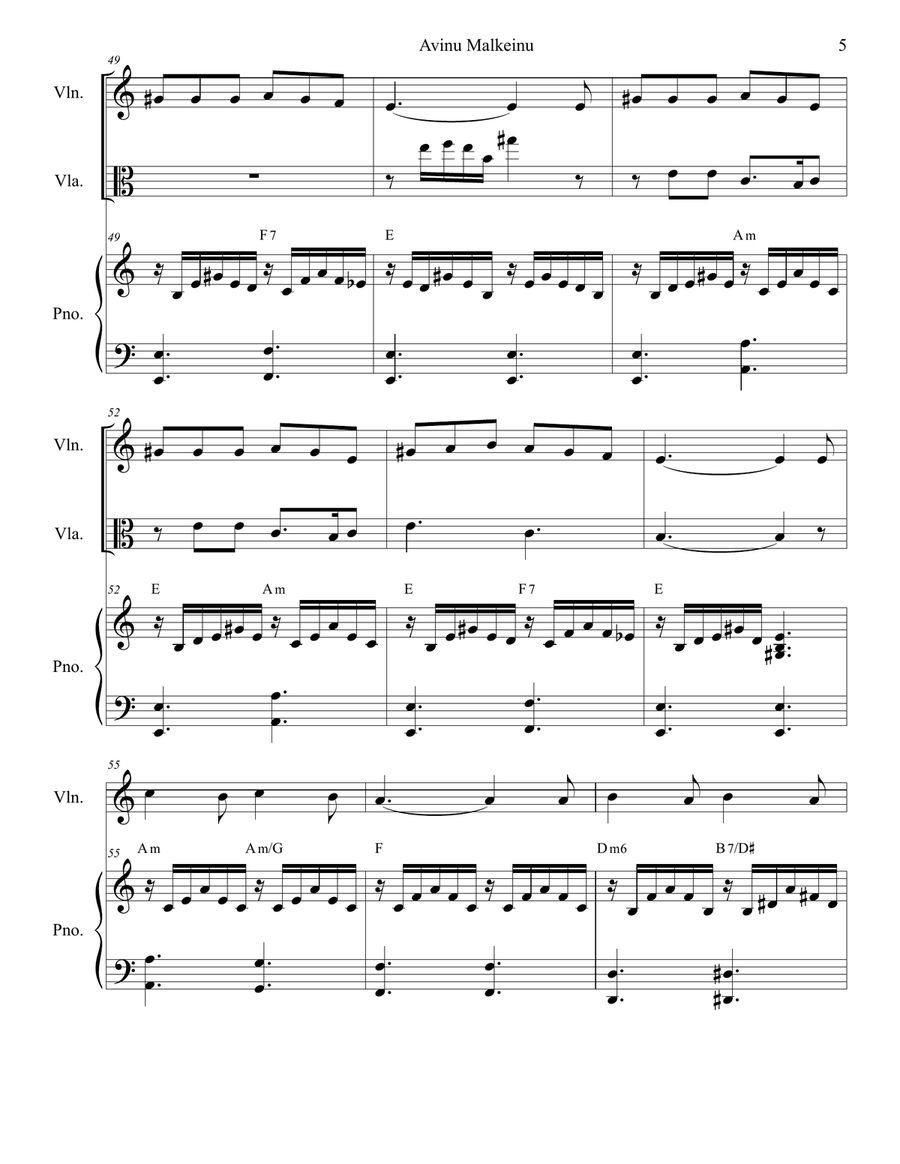 Avinu Malkeinu (for Violin, Viola, Flute and Piano) Small Ensemble scores gallery preview page 5