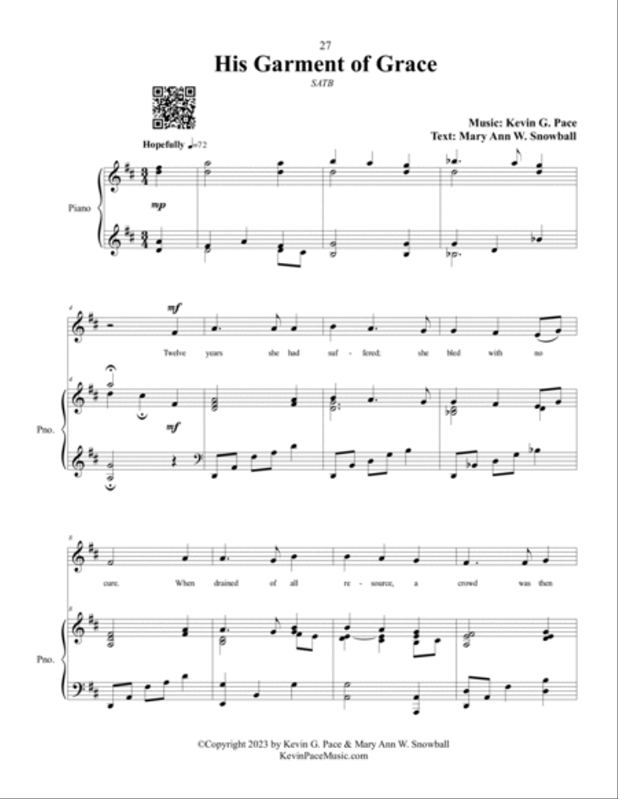 His Garment of Grace, sacred music for SATB choir 4-Part scores gallery preview page 2