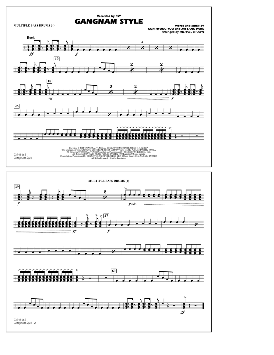 Gangnam Style - Multiple Bass Drums Marching Band scores gallery preview page 1