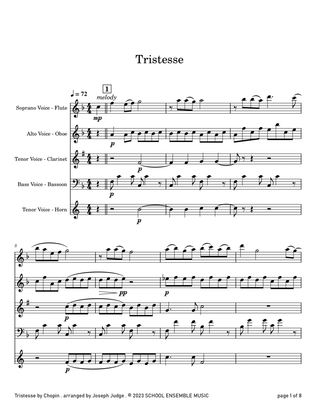 Tristesse by Chopin for Woodwind Quartet in Schools