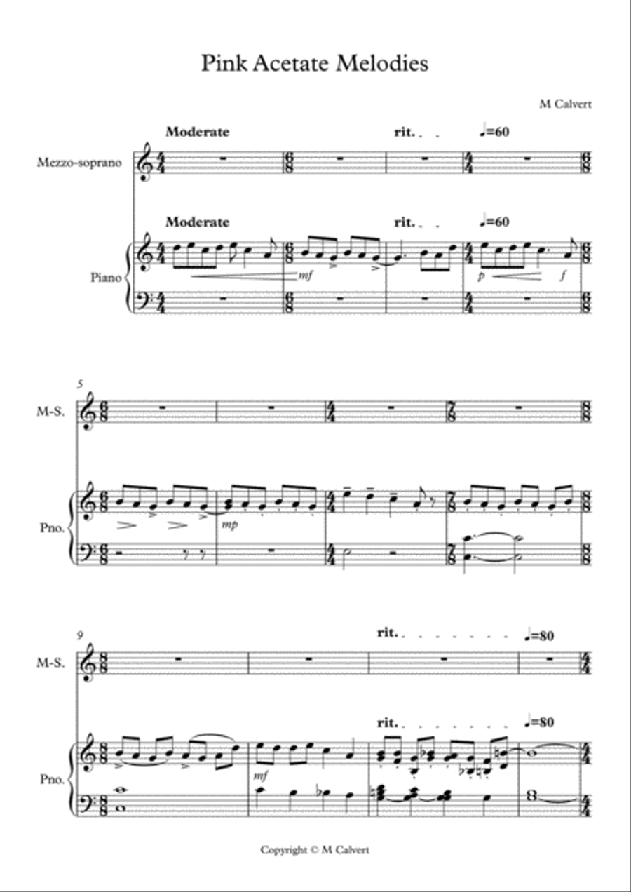 Pink Acetate Melodies Medium Voice scores gallery preview page 1