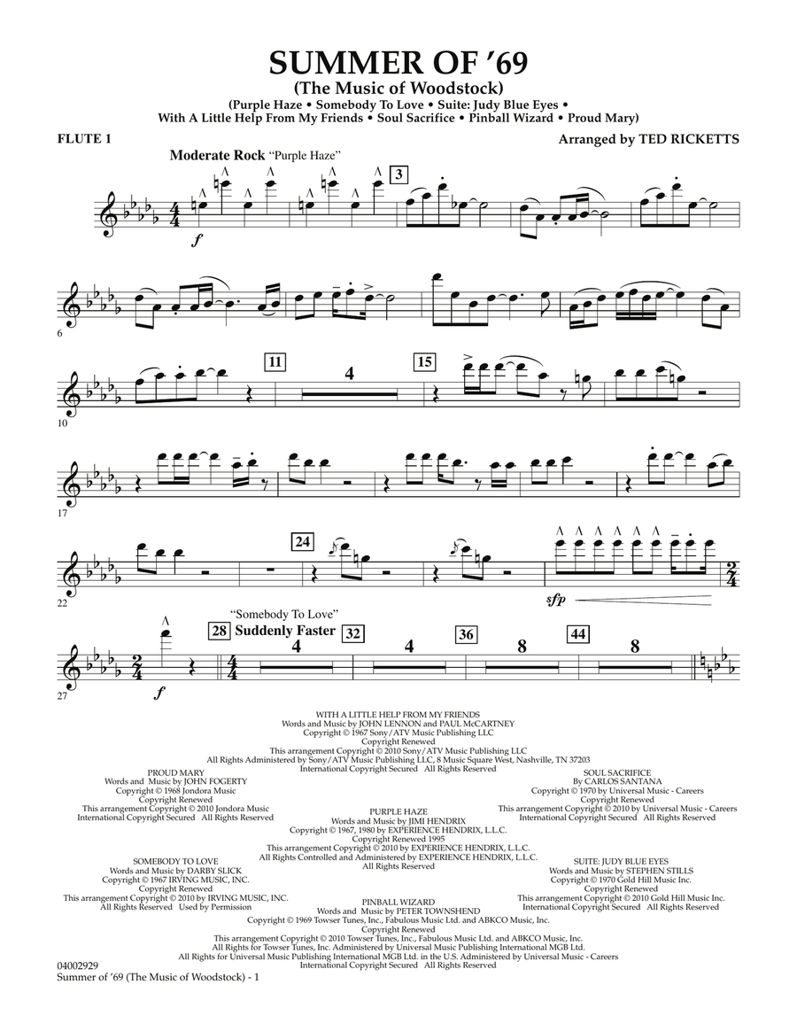 Summer Of '69 (The Music Of Woodstock) - Flute 1 Concert Band scores gallery preview page 1