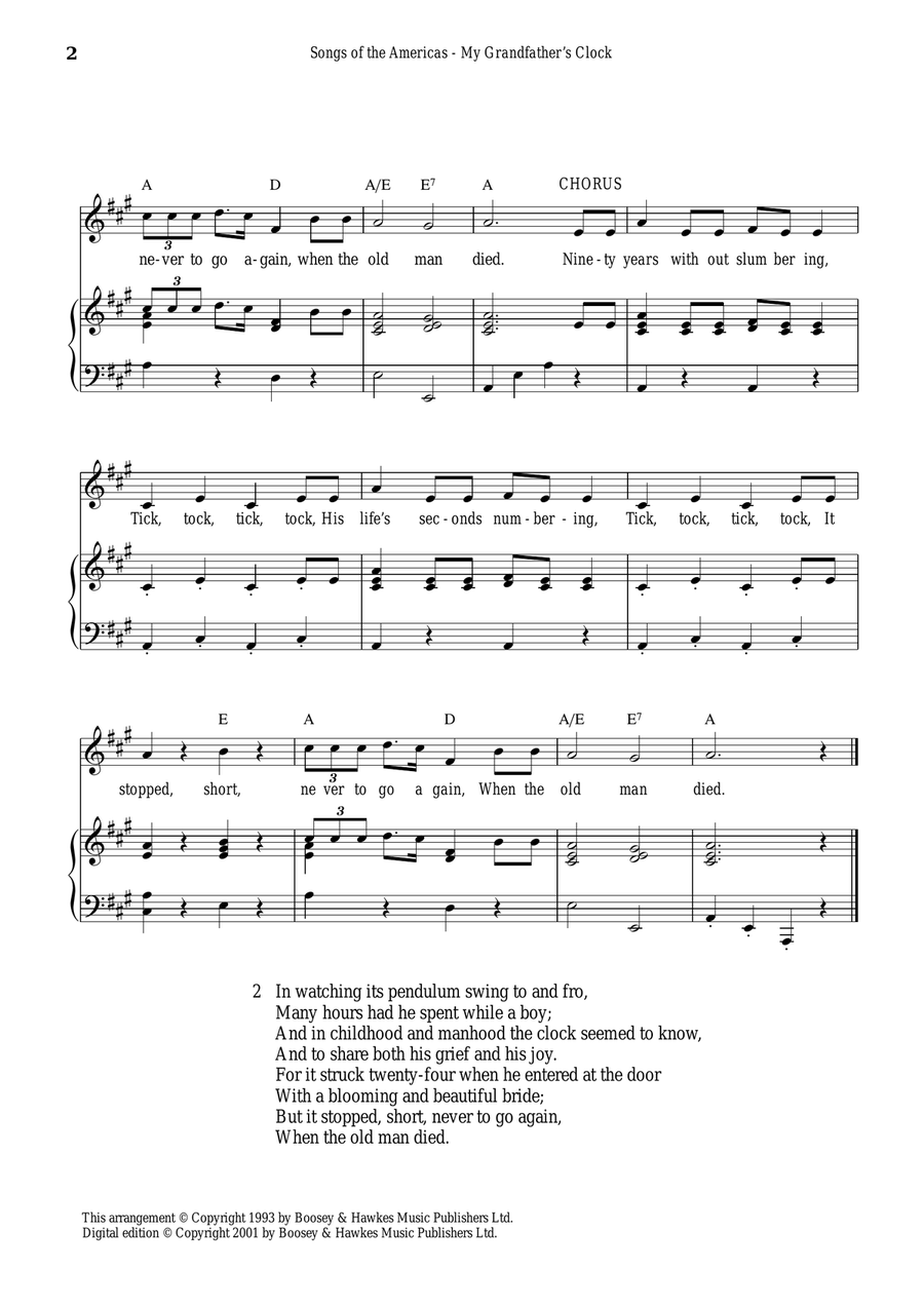 My Grandfather's Clock Piano, Vocal scores gallery preview page 2