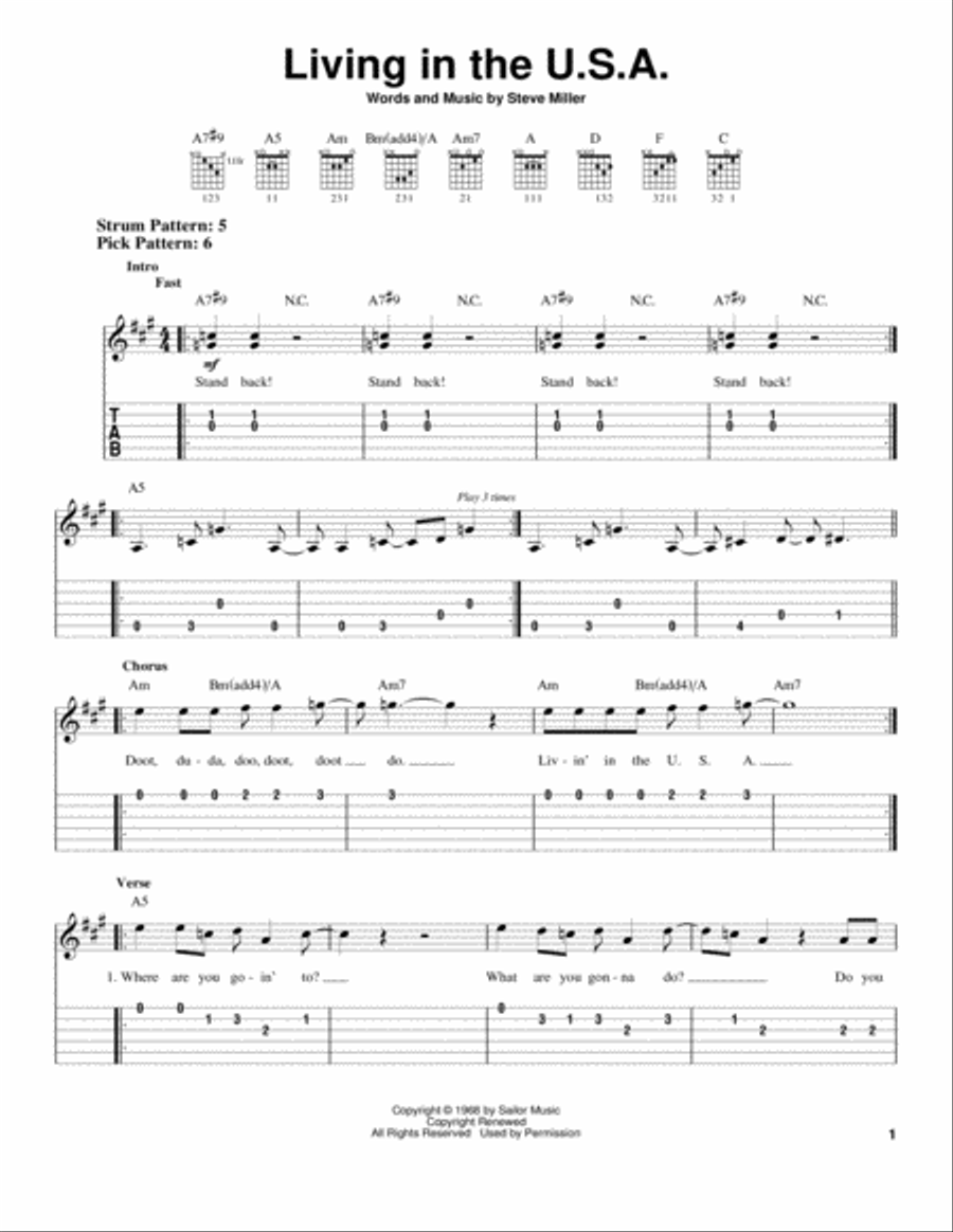 Living In The U.S.A. Living In The U.S.A. Acoustic Guitar scores gallery preview page 1