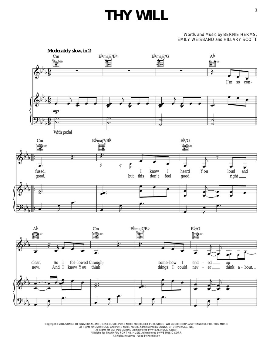 Thy Will Piano, Vocal, Guitar scores gallery preview page 1