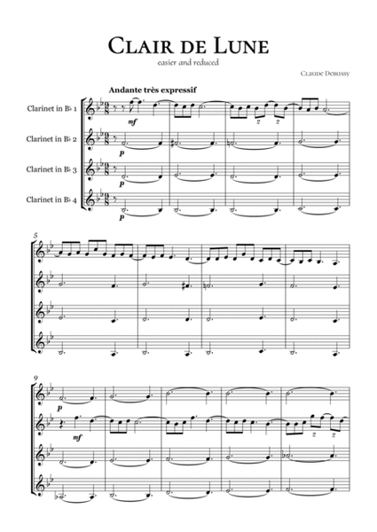 Clair de Lune Debussy Clarinet Quartet image number null
