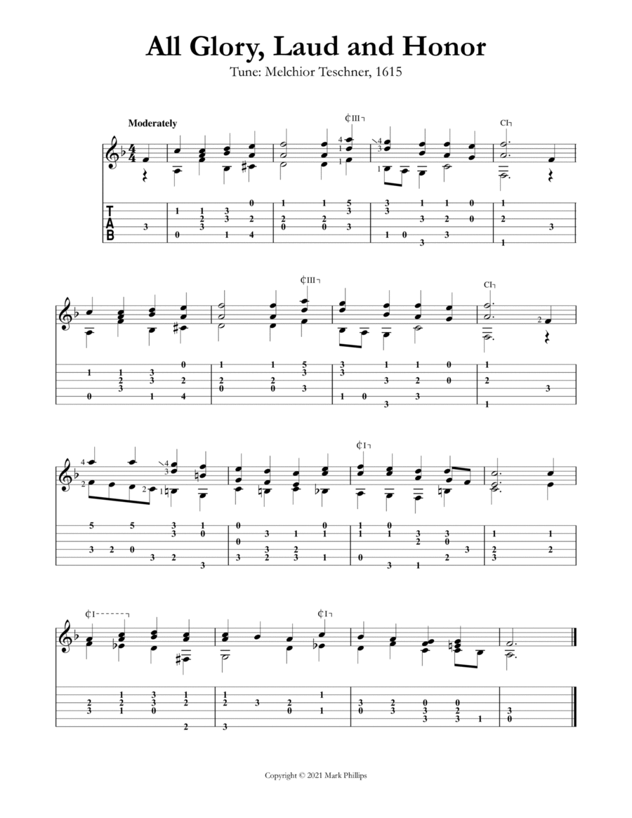 All Glory, Laud and Honor Guitar Tablature scores gallery preview page 1