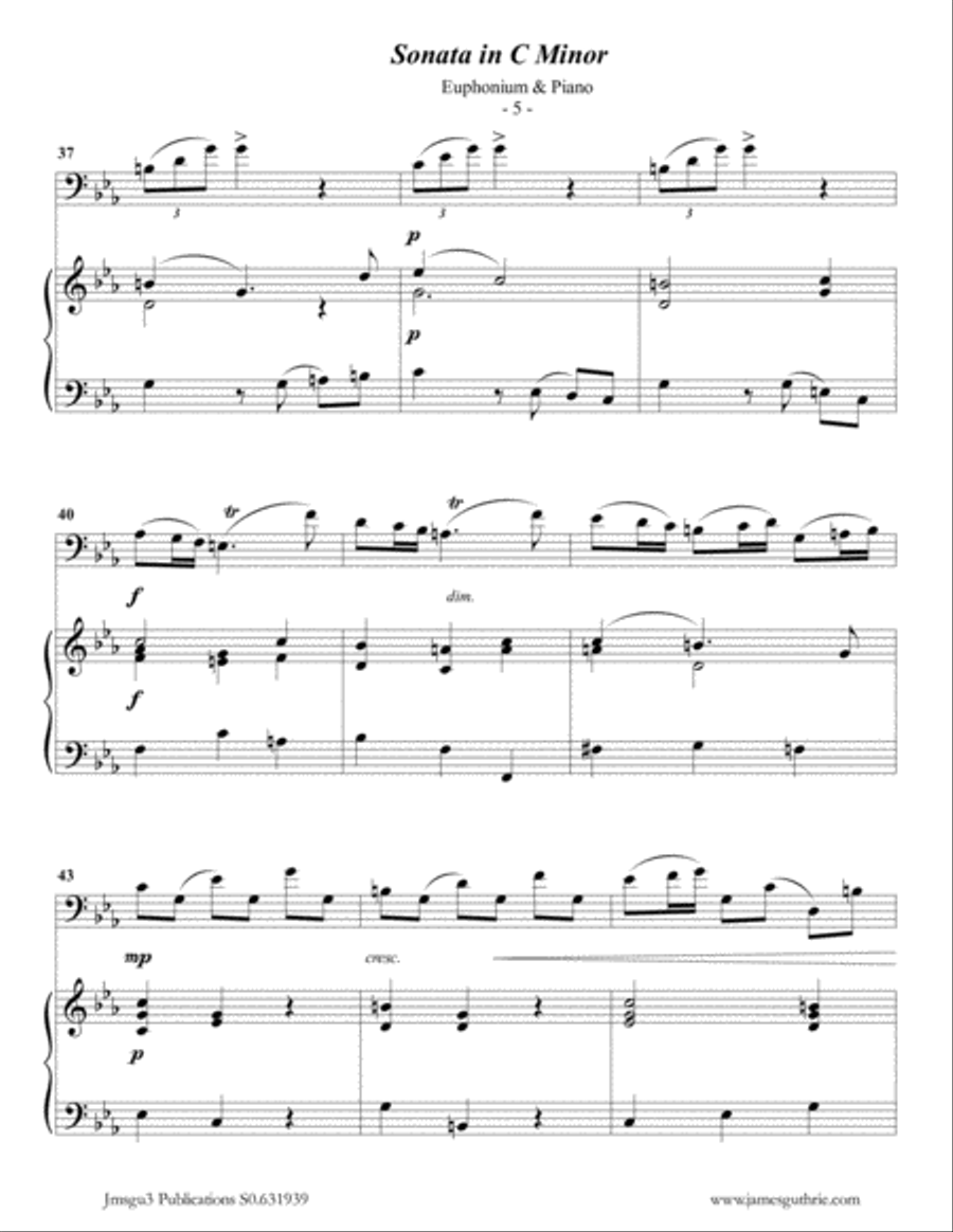 Telemann: Sonata in C Minor for Euphonium & Piano Brass Duet scores gallery preview page 5