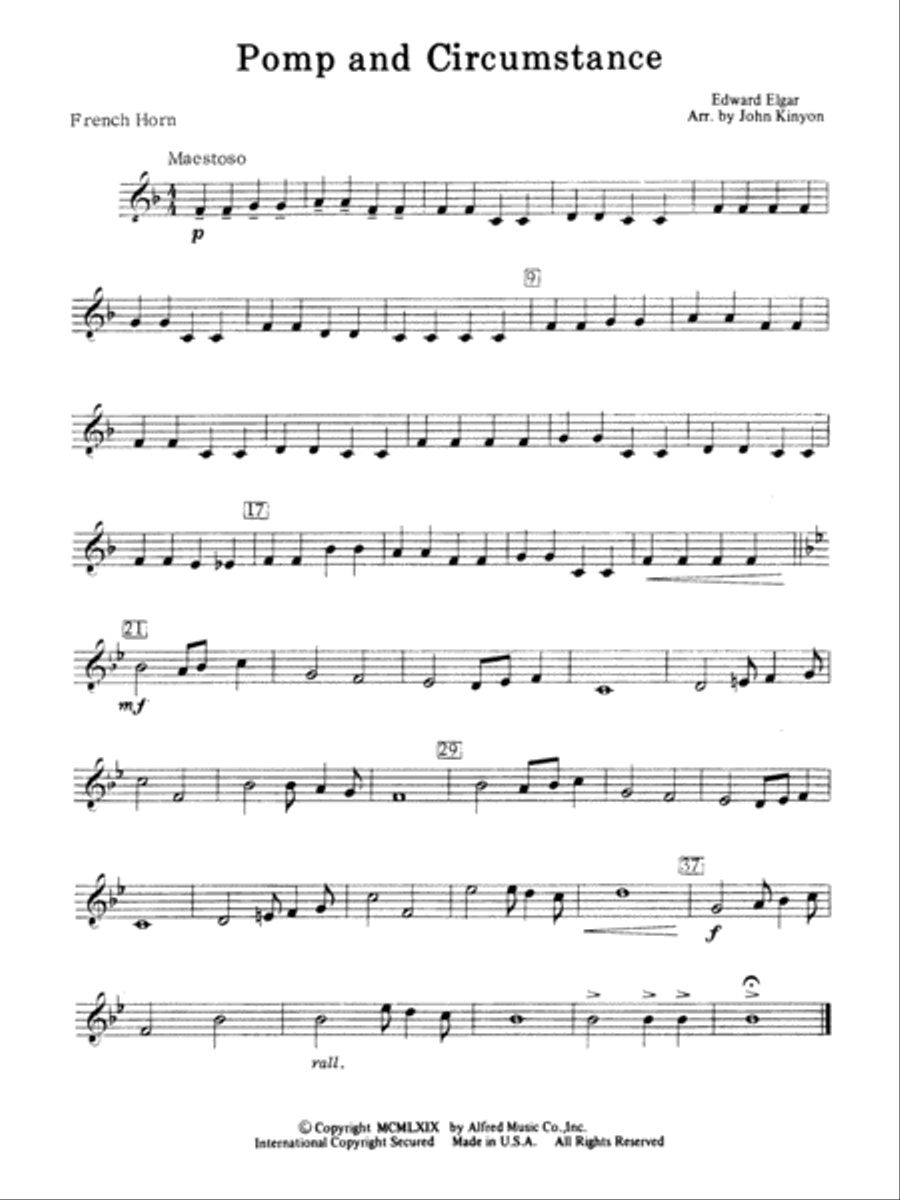 Pomp and Circumstance: 1st F Horn Concert Band scores gallery preview page 1