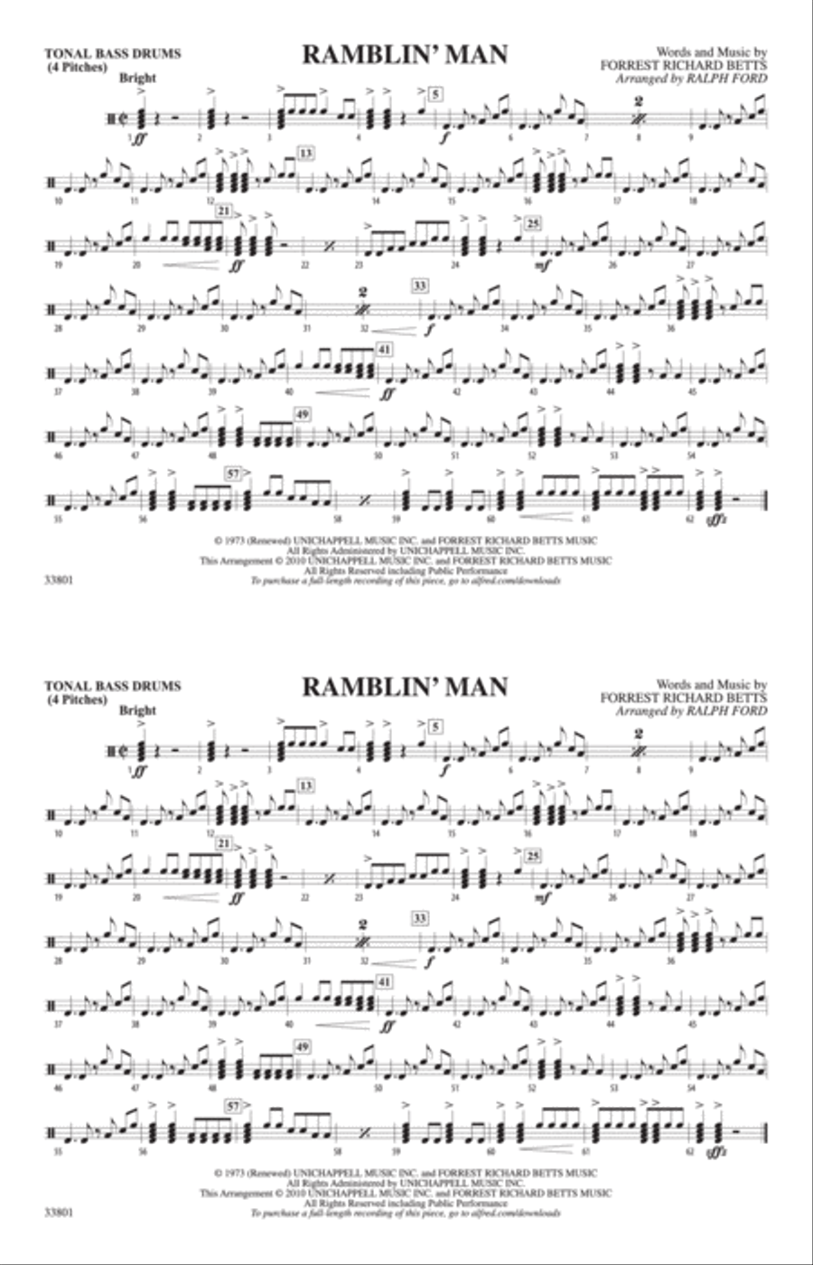 Ramblin' Man: Tonal Bass Drum Marching Band scores gallery preview page 1