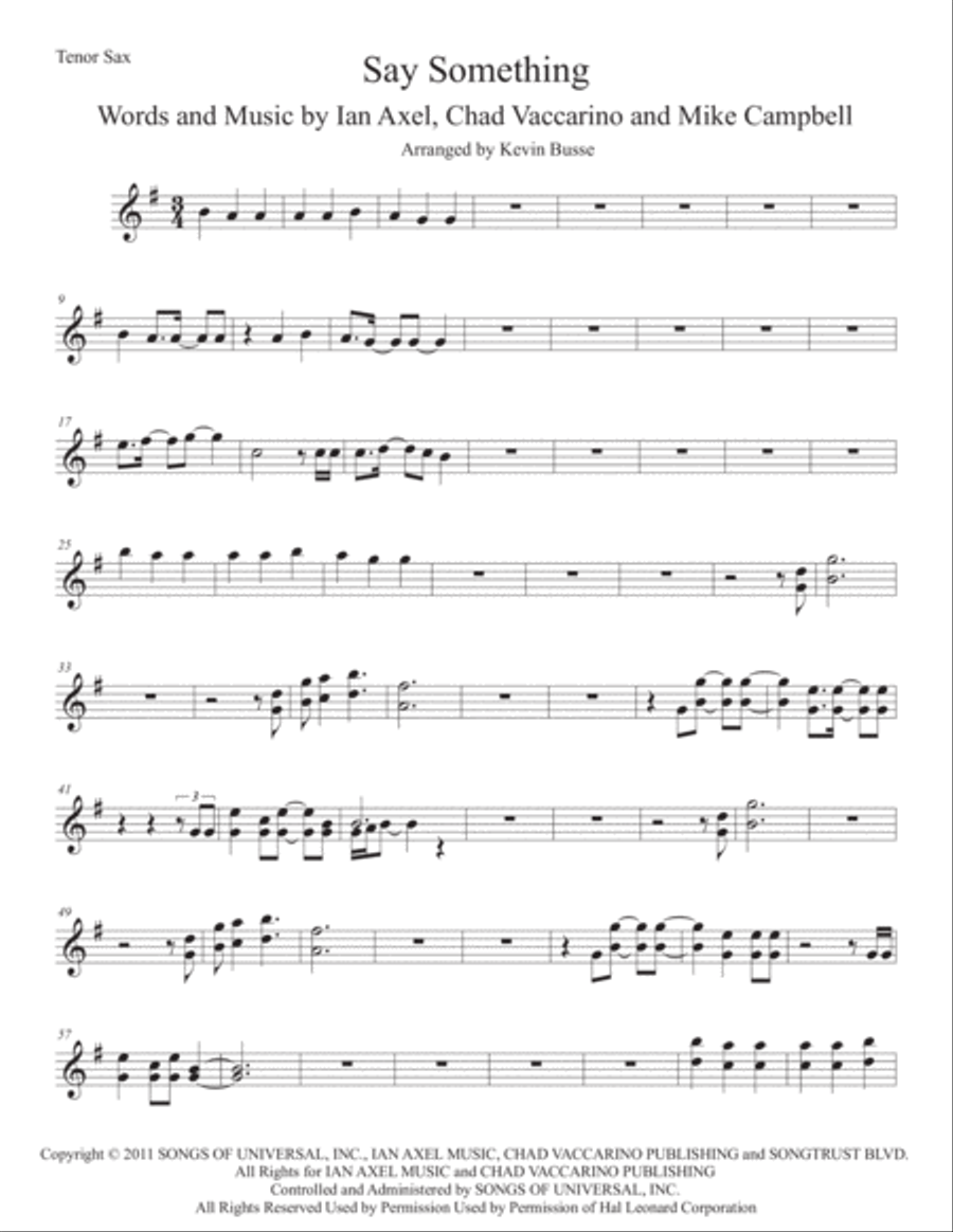 Say Something Say Something Tenor Saxophone scores gallery preview page 1