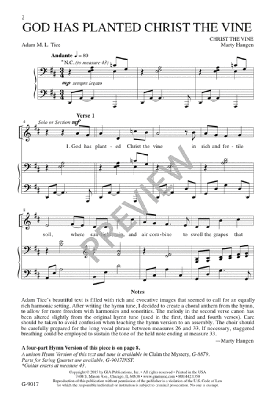 God Has Planted Christ the Vine 4-Part scores gallery preview page 2