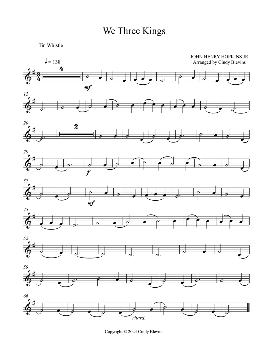 We Three Kings, for Piano and Tin Whistle (D) Piano scores gallery preview page 6