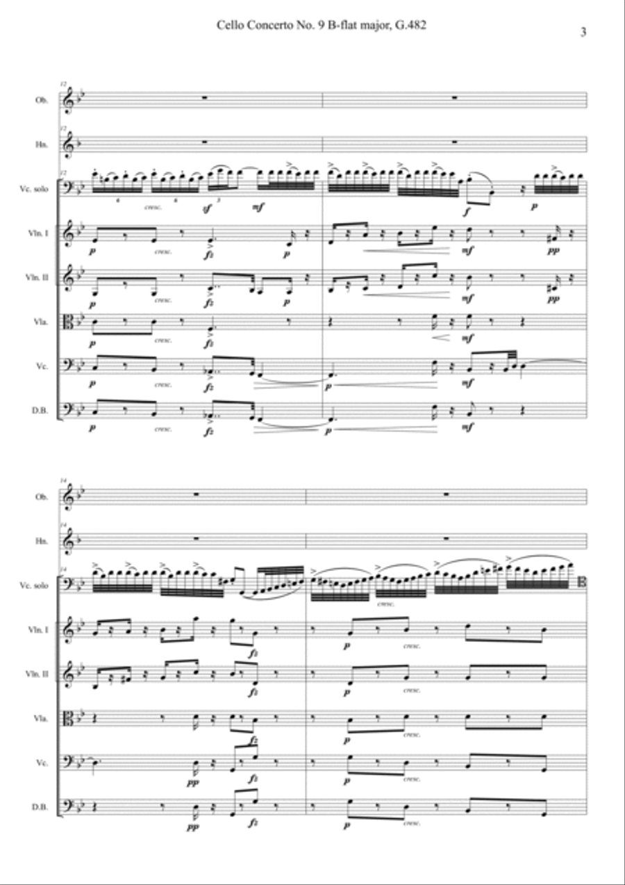 Cello Concerto No. 9 B flat major, G.482 1st Movement Orchestra scores gallery preview page 3