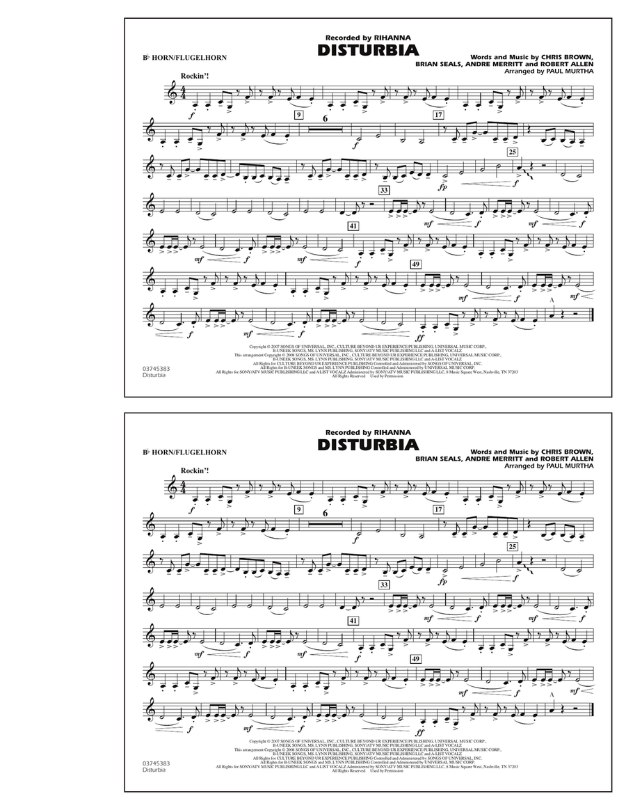 Disturbia - Bb Horn/Flugelhorn Marching Band scores gallery preview page 1