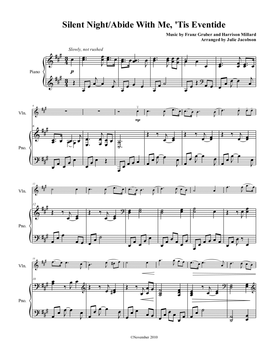 Abide With Me, 'Tis Eventide/Silent Night Violin Solo scores gallery preview page 1