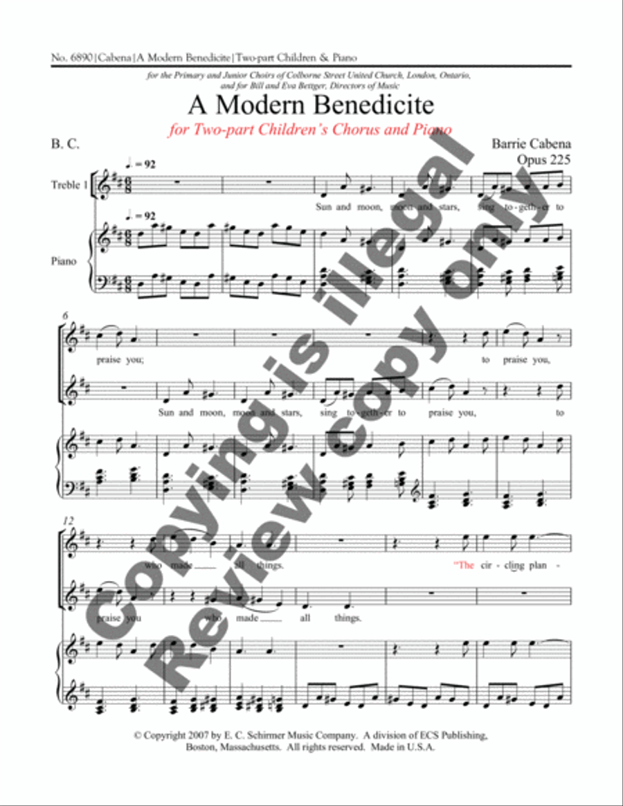 A Modern Benedicite 2-Part scores gallery preview page 3
