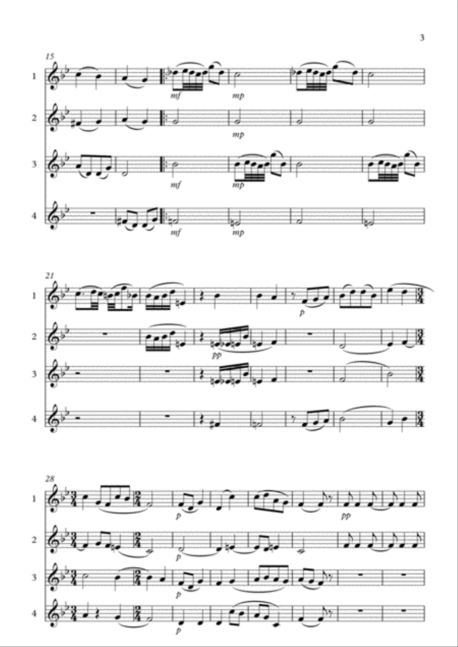 ANDANTE CANTABILE from Quartet Op.11 for 4 flutes - TSCHAIKOVSKY Flute Quartet scores gallery preview page 3