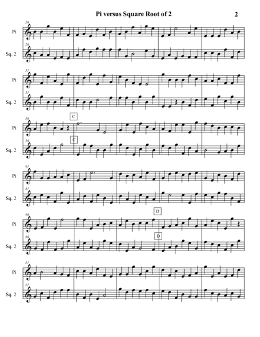 Digits of Pi vs. Square Root of 2 for Two Treble Instruments C Instrument scores gallery preview page 3