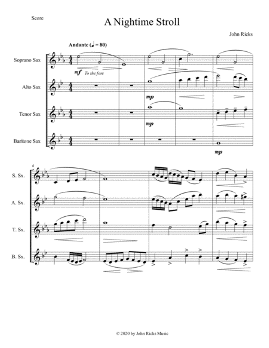 A Nightime Stroll Woodwind Quartet scores gallery preview page 2