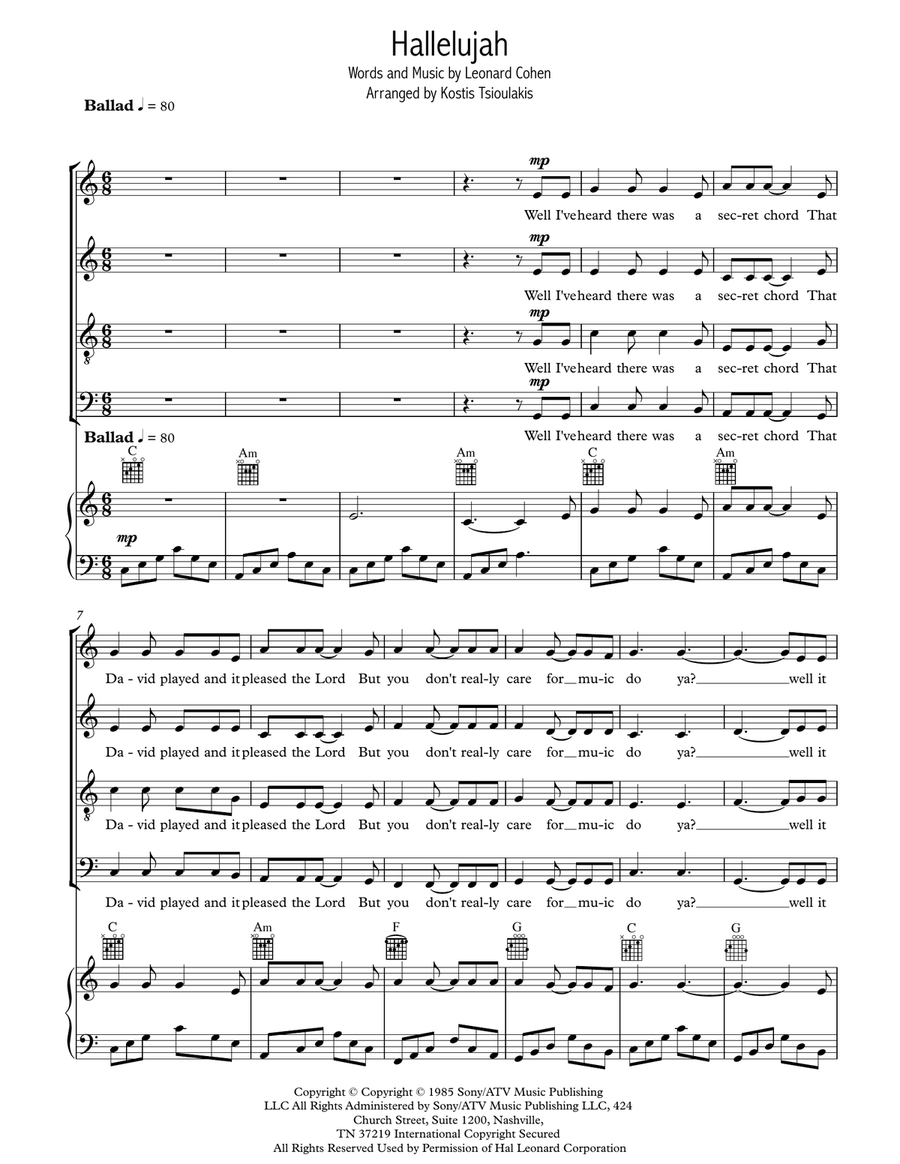 Hallelujah Piano, Vocal scores gallery preview page 1