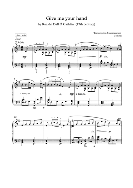 Give me your hand Romantic piano solo Ruaidri Dall O Cathain Easy Piano - Digital Sheet Music