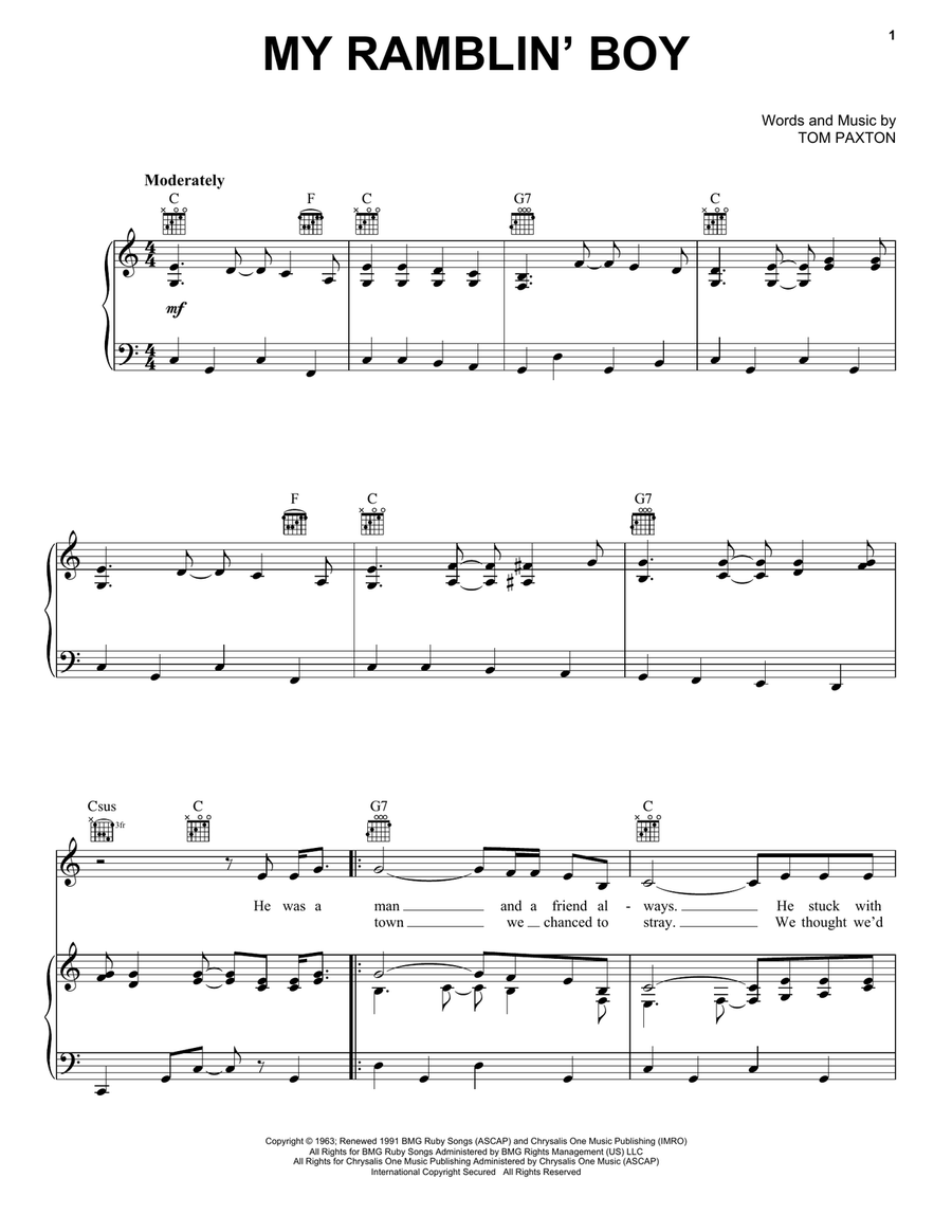 My Ramblin' Boy My Ramblin' Boy Piano, Vocal, Guitar scores gallery preview page 1