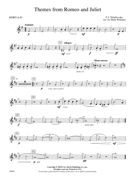 Romeo and Juliet, Themes from: (wp) 1st Horn in E-flat
