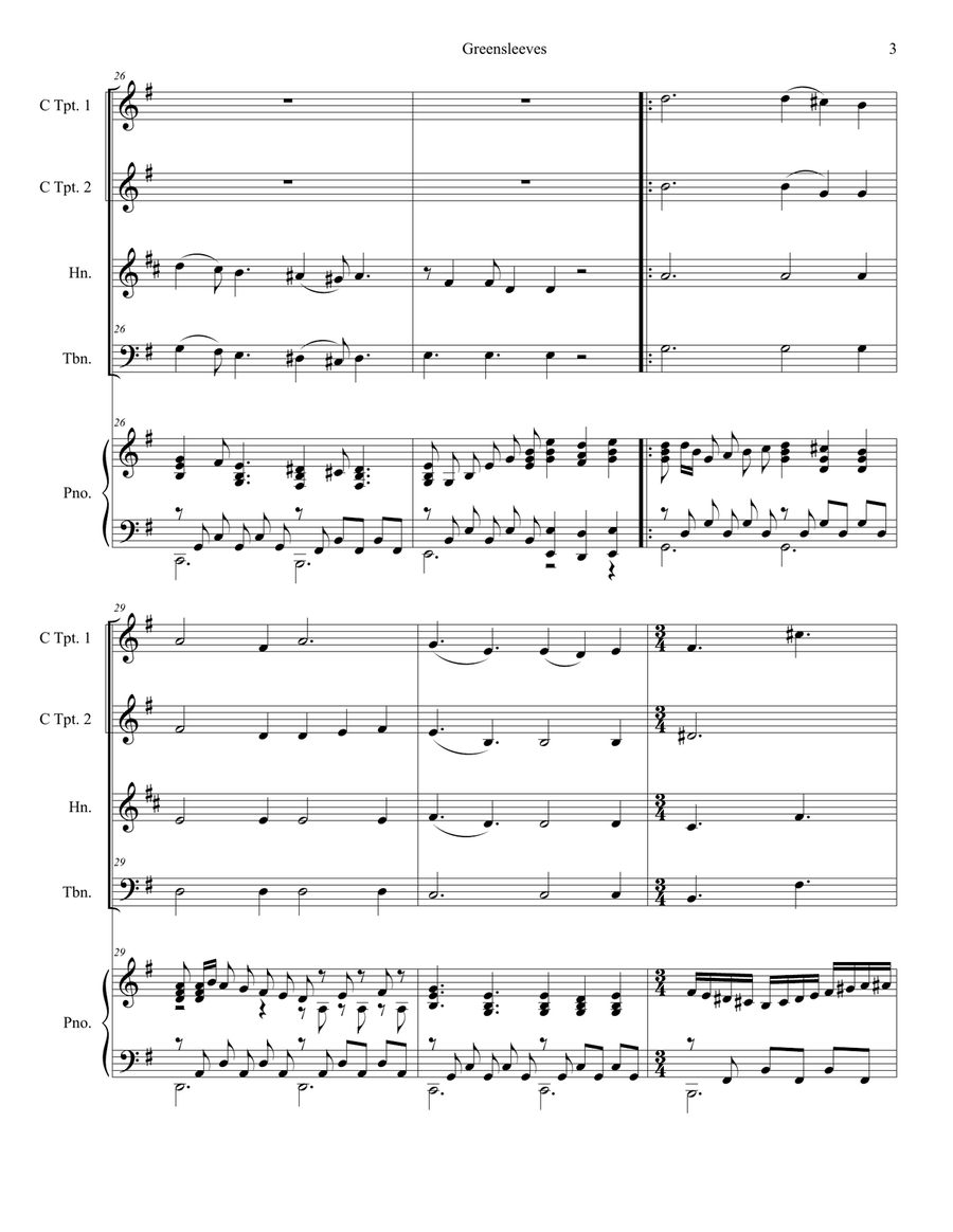 Greensleeves (for Brass Quartet and Piano) Brass Quartet scores gallery preview page 3