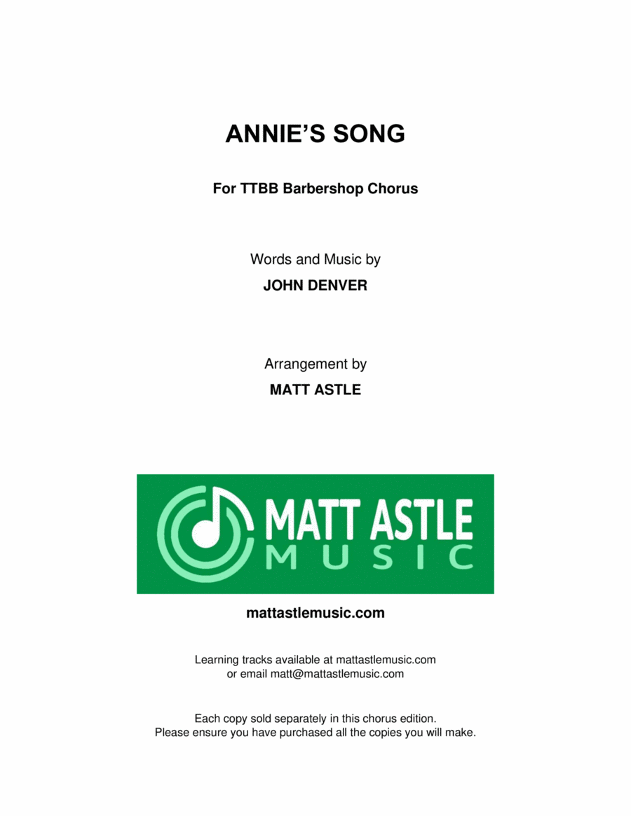 Annie's Song TTBB scores gallery preview page 1