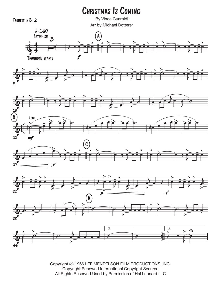 Christmas Is Coming from A CHARLIE BROWN CHRISTMAS Brass Ensemble scores gallery preview page 5