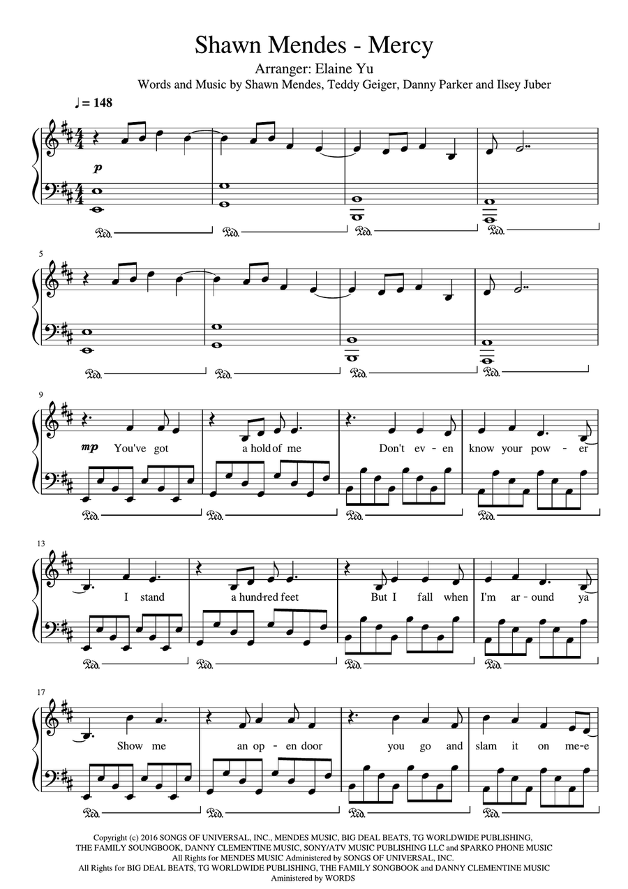 Mercy Piano, Vocal scores gallery preview page 1