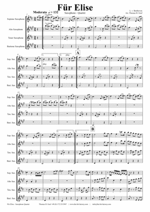 Book cover for For Elise - Ludwig van Beethoven - Saxophone Quartet