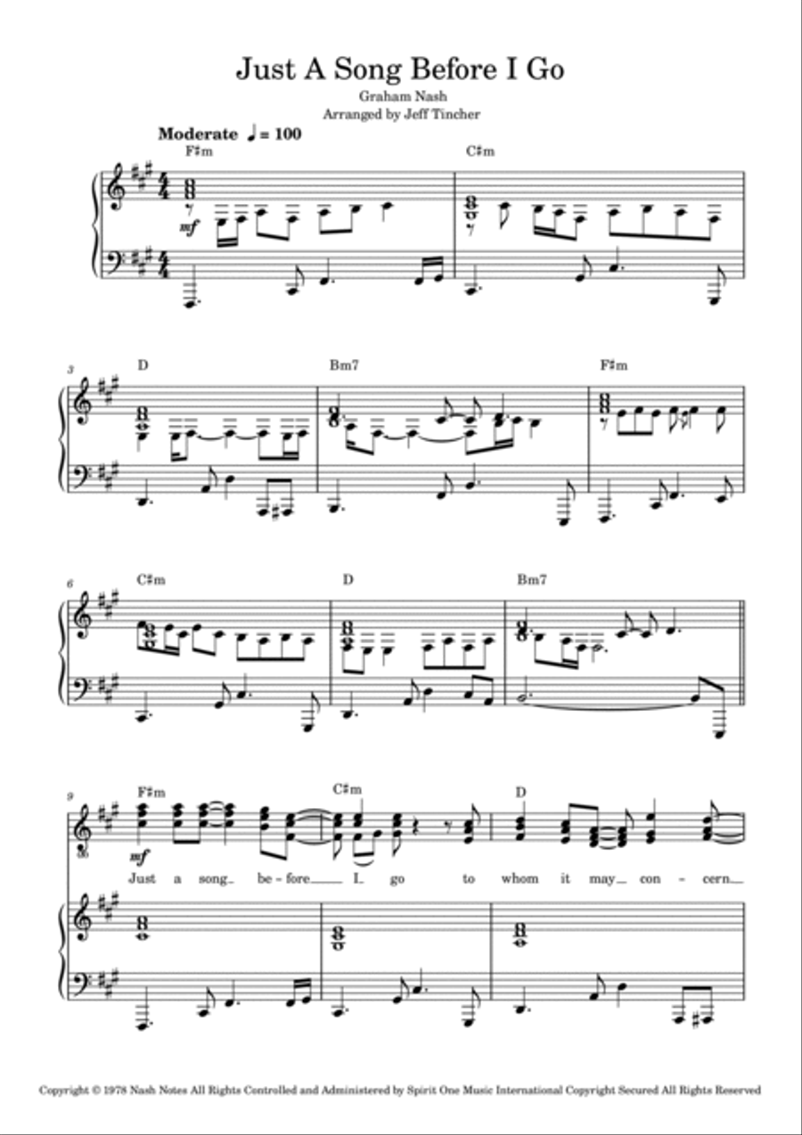 Just A Song Before I Go Piano, Vocal, Guitar scores gallery preview page 2