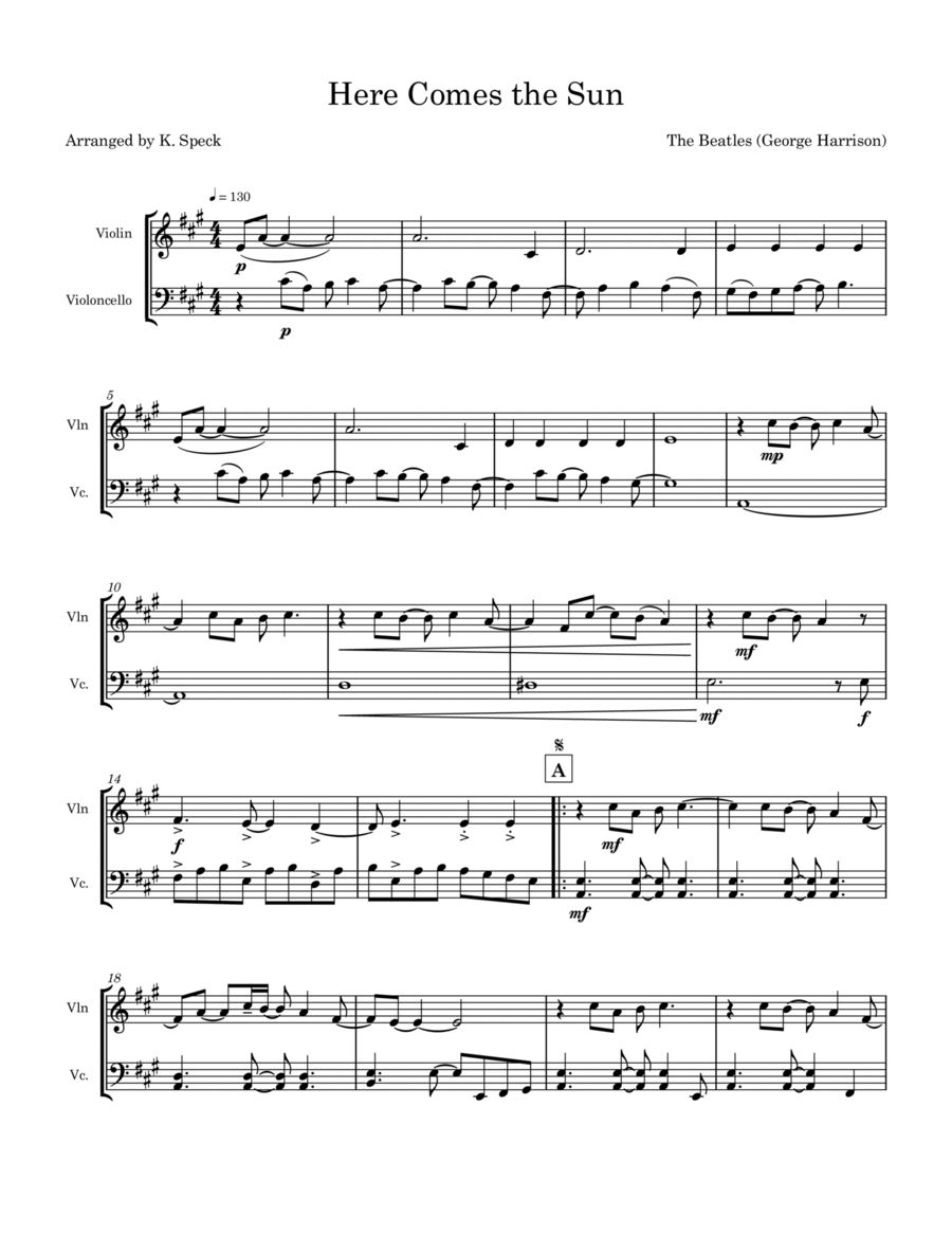 Here Comes The Sun String Duet scores gallery preview page 1