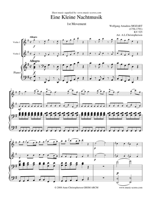 Eine Kleine Nachtmusik - Allegro 1st movement - 2 Violins and Piano
