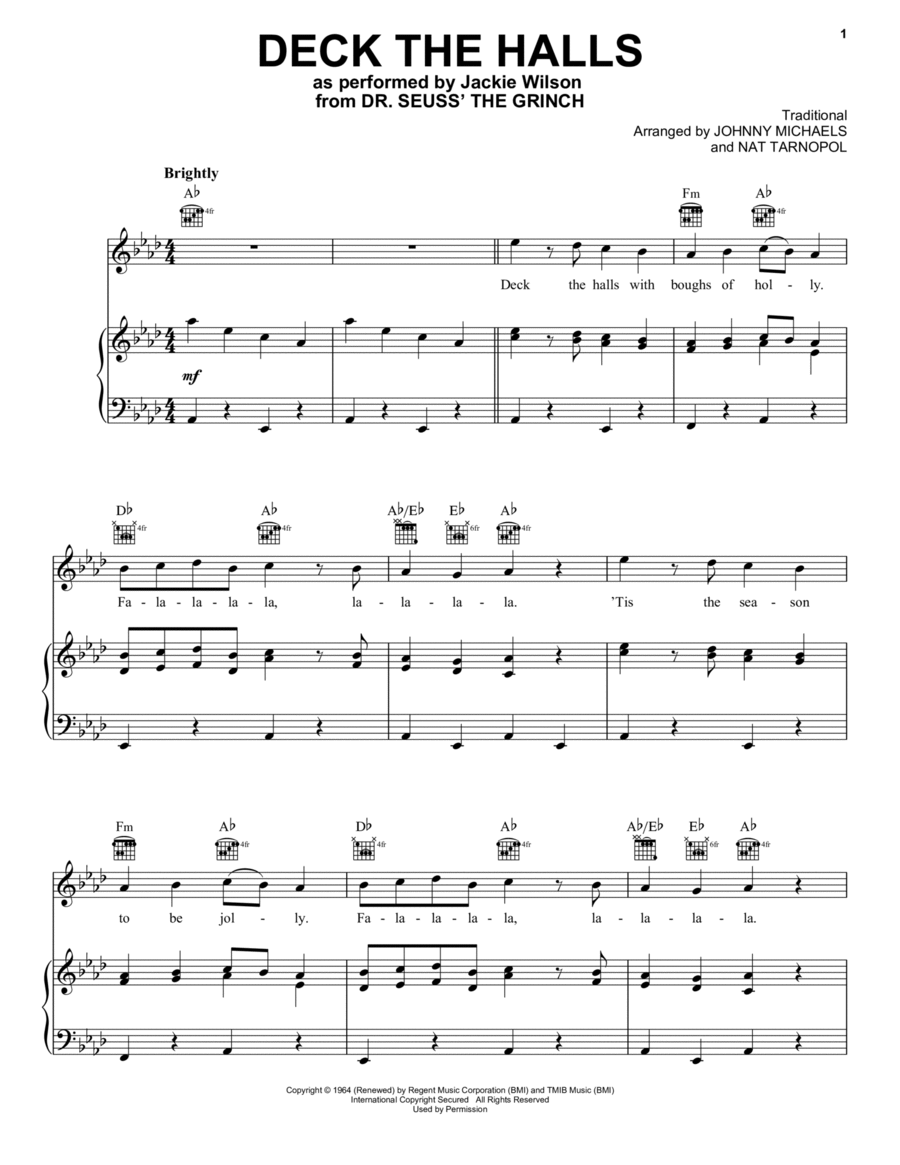 Deck The Hall (from The Grinch) Piano, Vocal, Guitar scores gallery preview page 1