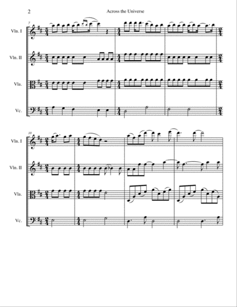 Across The Universe String Quartet scores gallery preview page 2