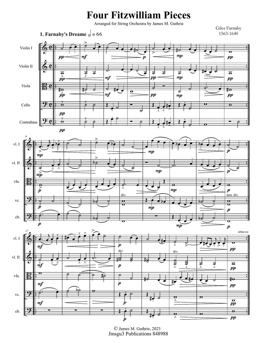 Farnaby: Four Fitzwilliam Pieces for String Orchestra - Score Only