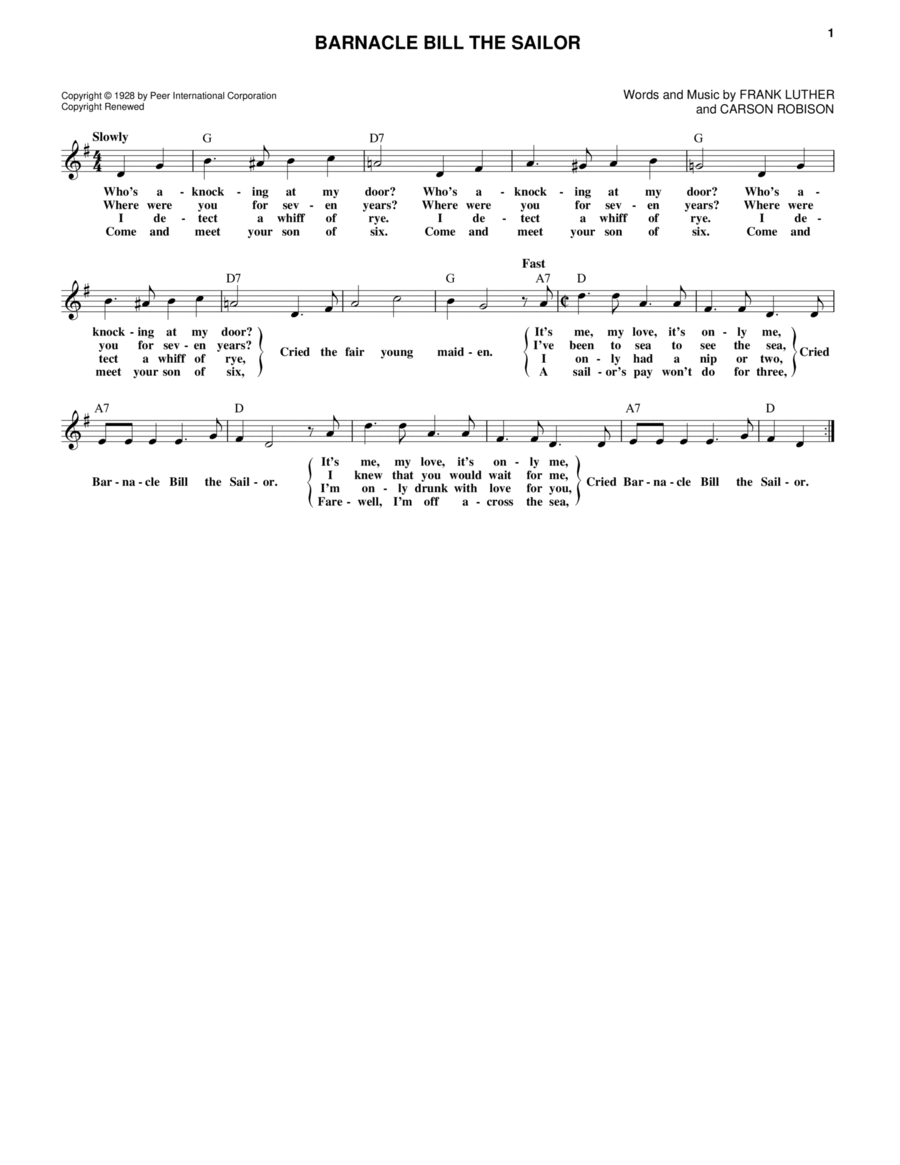 Barnacle Bill The Sailor Barnacle Bill The Sailor Guitar scores gallery preview page 1
