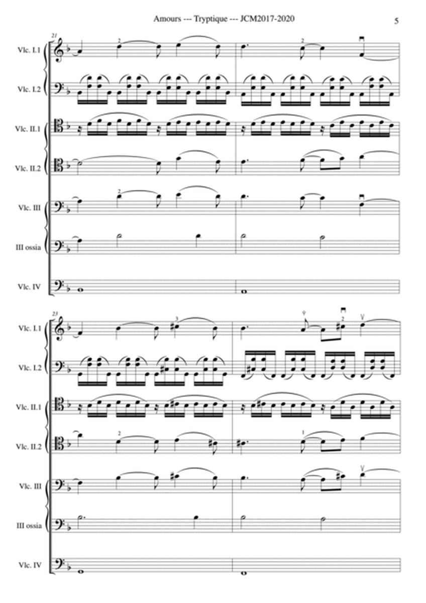Amours - for cello ensemble with 6 parts - FULL SCORE AND PARTS - JCM 2017-2020