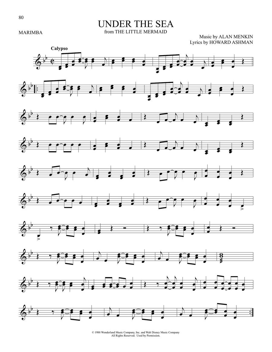 Under The Sea (from The Little Mermaid) Marimba scores gallery preview page 1