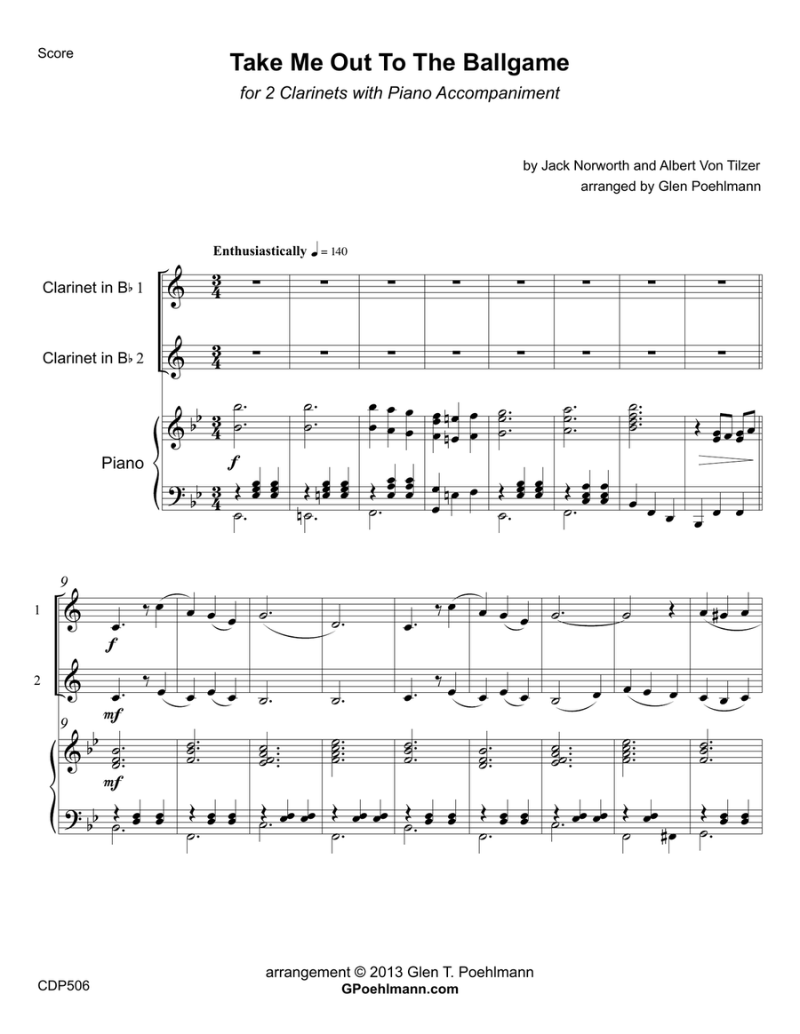 TAKE ME OUT TO THE BALL GAME - CLARINET DUET with Piano Accompaniment Clarinet Duet scores gallery preview page 1