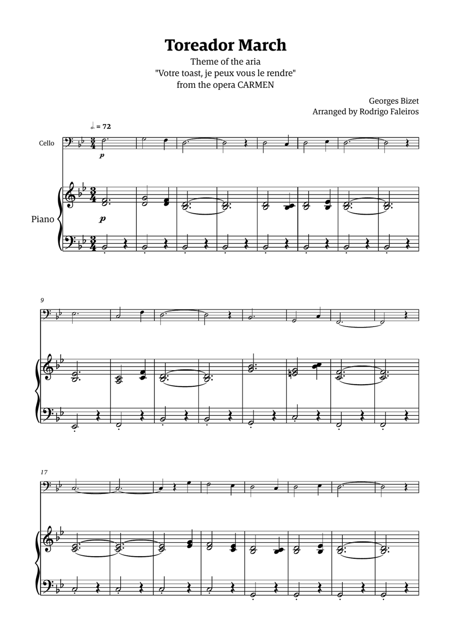 Toreador March (from the opera Carmen) - easy version Chamber Music scores gallery preview page 1