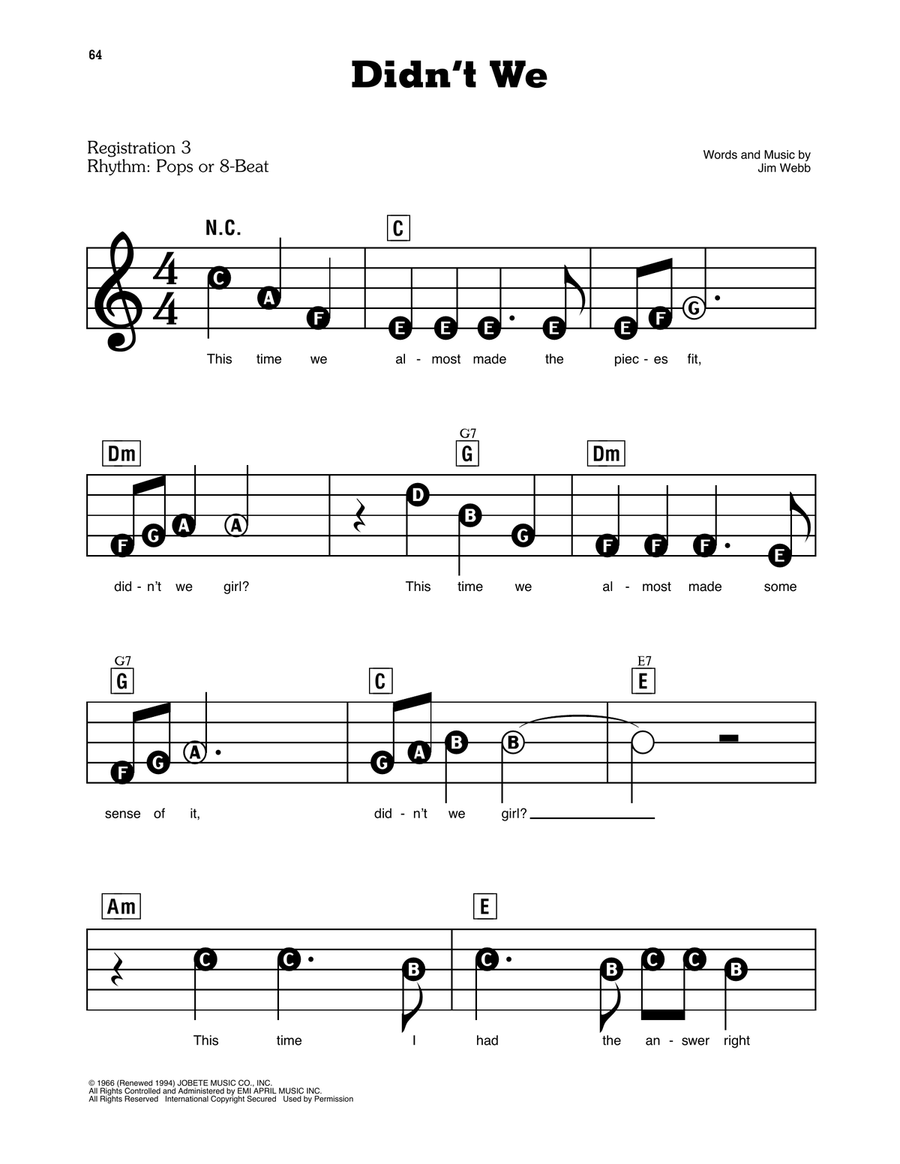 Didn't We Electronic Keyboard scores gallery preview page 1