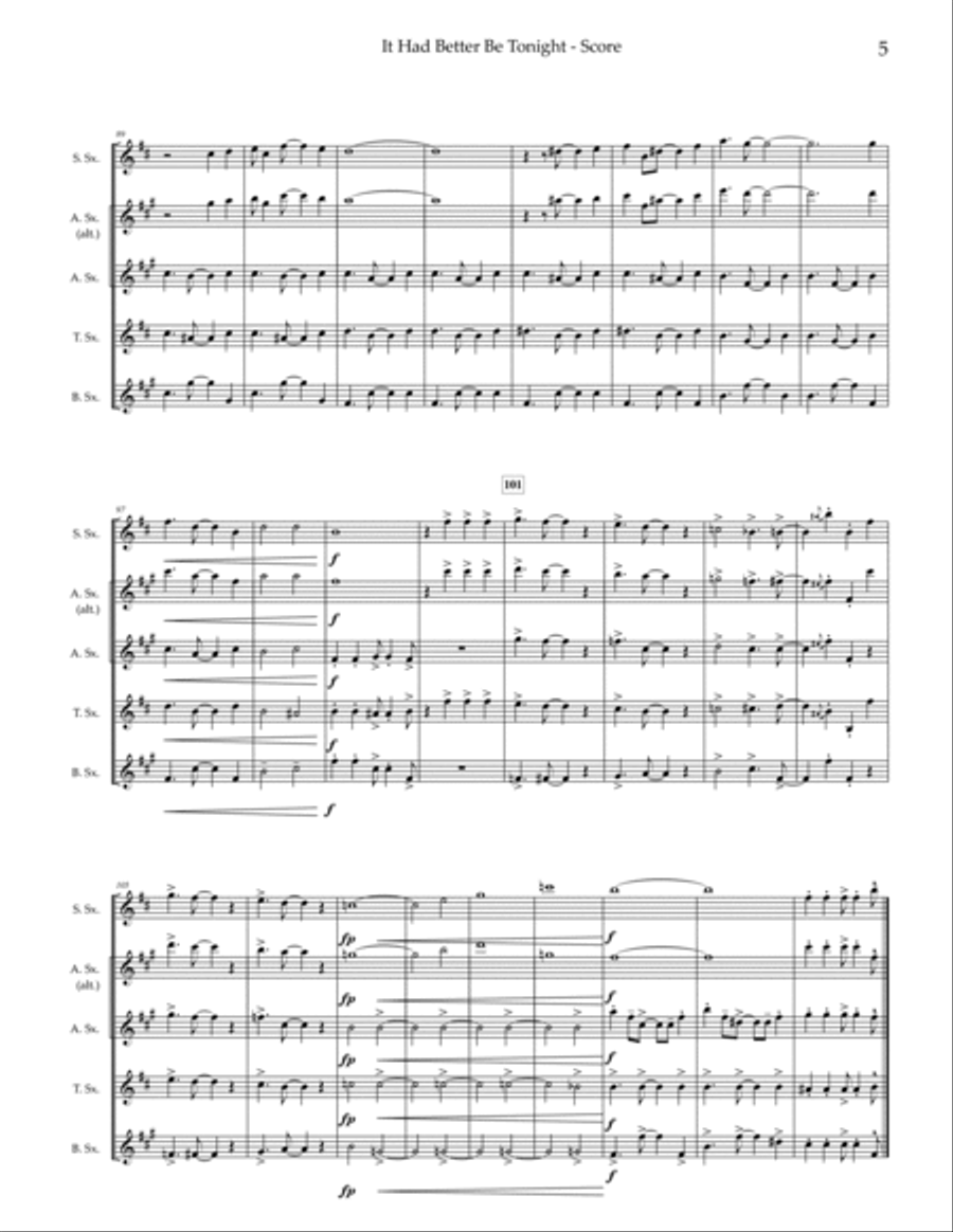 It Had Better Be Tonight Saxophone Quartet scores gallery preview page 6