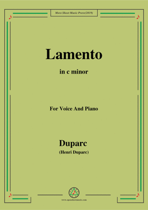 Book cover for Duparc-Lamento in c minor,for Violin and Piano