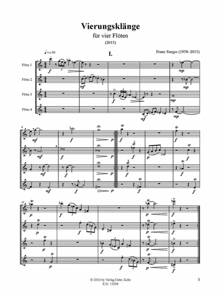 Vierungsklänge für vier Flöten (2015)